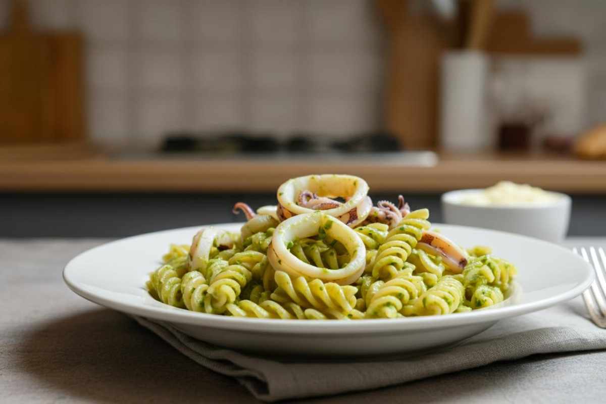 come fare la pasta con pesto di lattuga e calamari